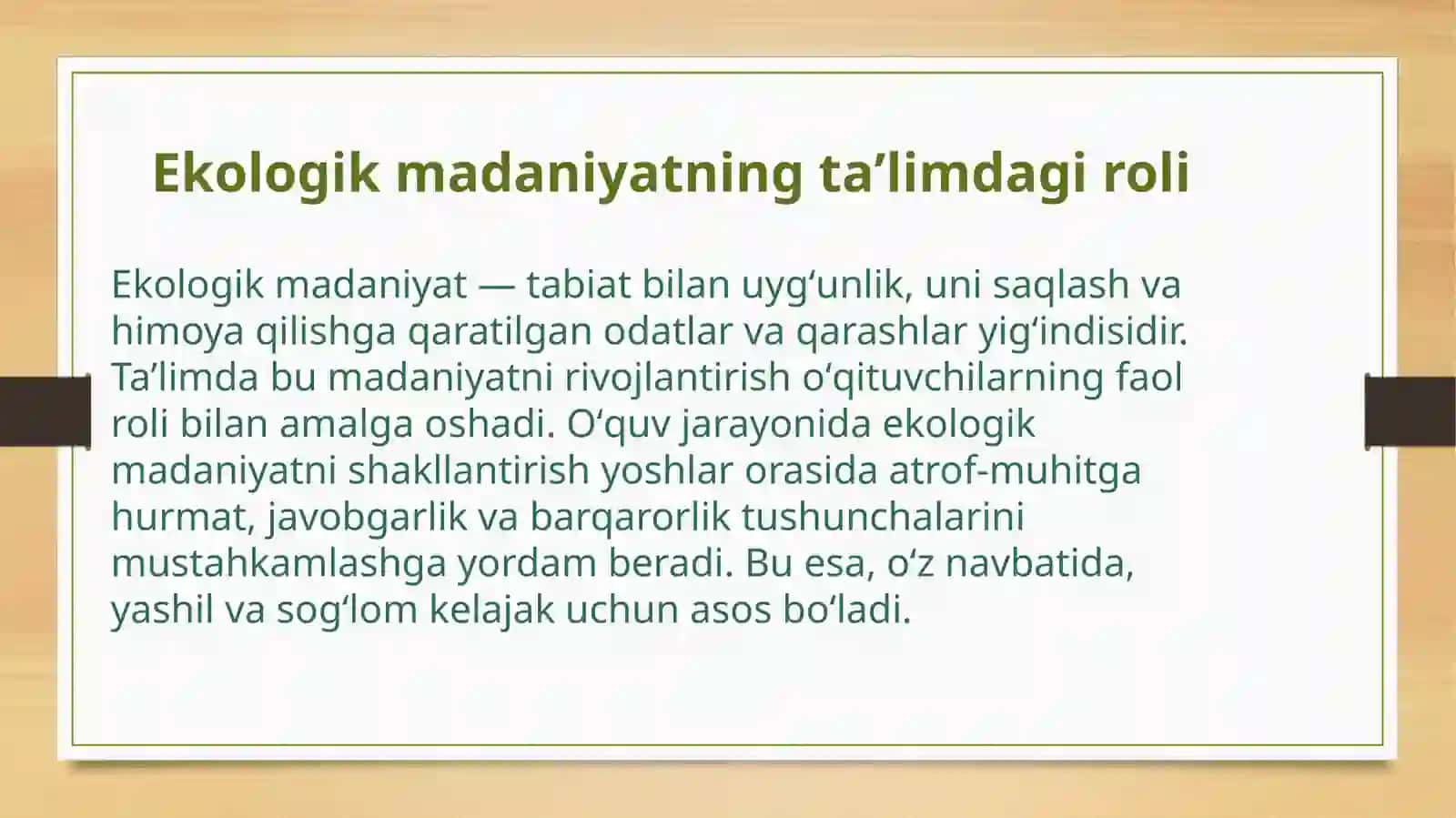 BoshlangʻichtaʼlimtabiiyfanlaridarslaridakuzatishorqaliyangibilimvatushunchalarnishakilantirishEkologikmadaniyatnishakllantirishdaoʻqituvchinikoʻzatishgayoʻnaltirishtopshiriqlariReja 2