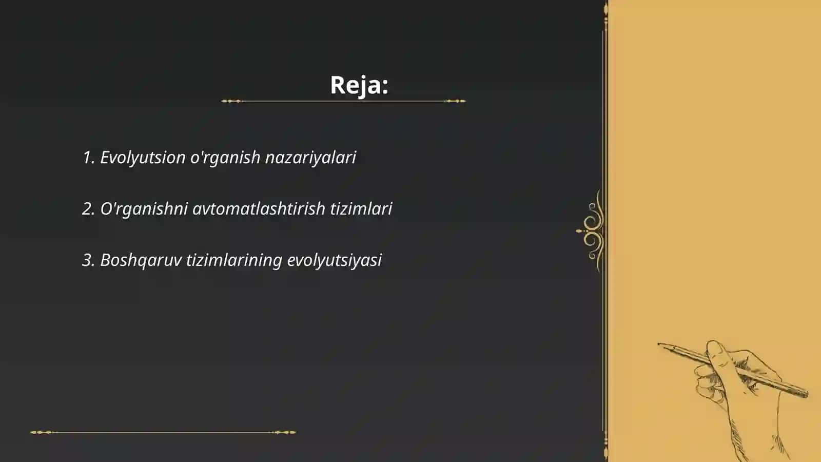 Evolyutsion o'rganish va boshqaruv tizimlari 2