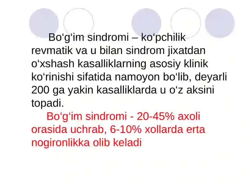Bo‘g‘im sindromining taqqoslama tashxisi, umumiy amaliyot shifokori taktikasi 2