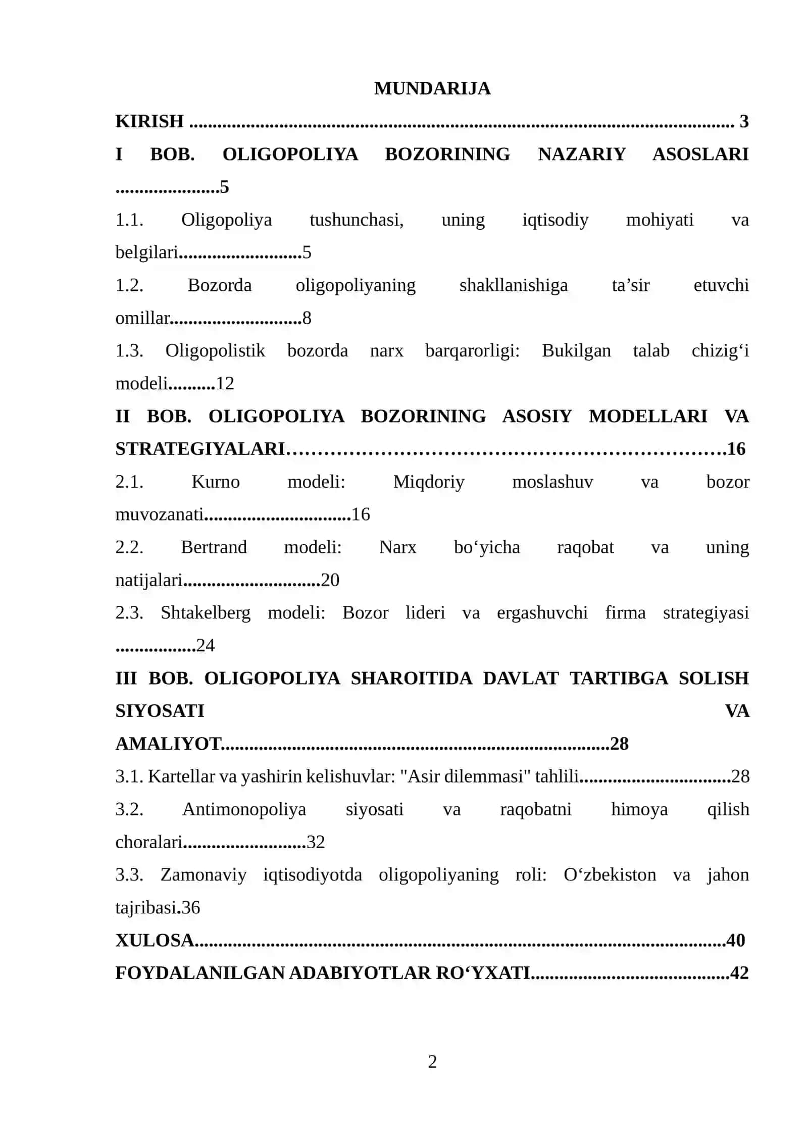 Bozorda oligopoliyaning shakllanishiga ta’sir etuvchi omillar 2