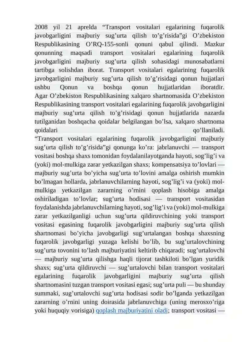 Javobgarlikni sug’urta turlari 2