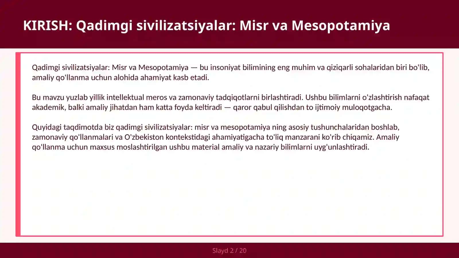 Qadimgi sivilizatsiyalar: Misr va Mesopotamiya 2