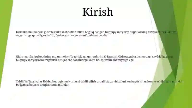 Gidrotexnika Inshootlarining Xavfsizligi ToʻGʻRisidagi Qonun Bandlarini OʻRganish 2