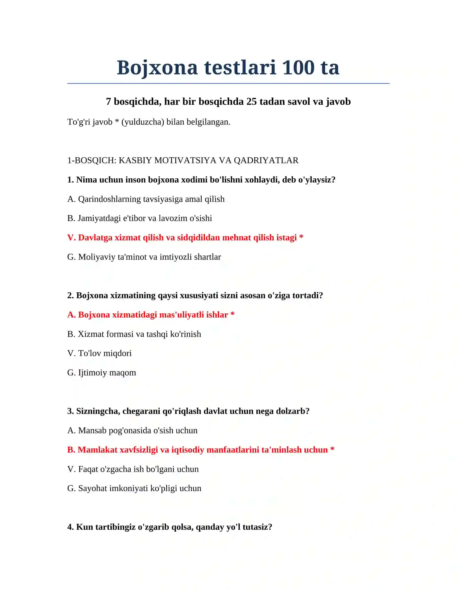 Bojxona testlari 2
