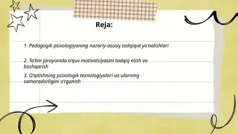 Pedagogik psixologiyasining asosiy tadqiqot yoʻnalishlari 2