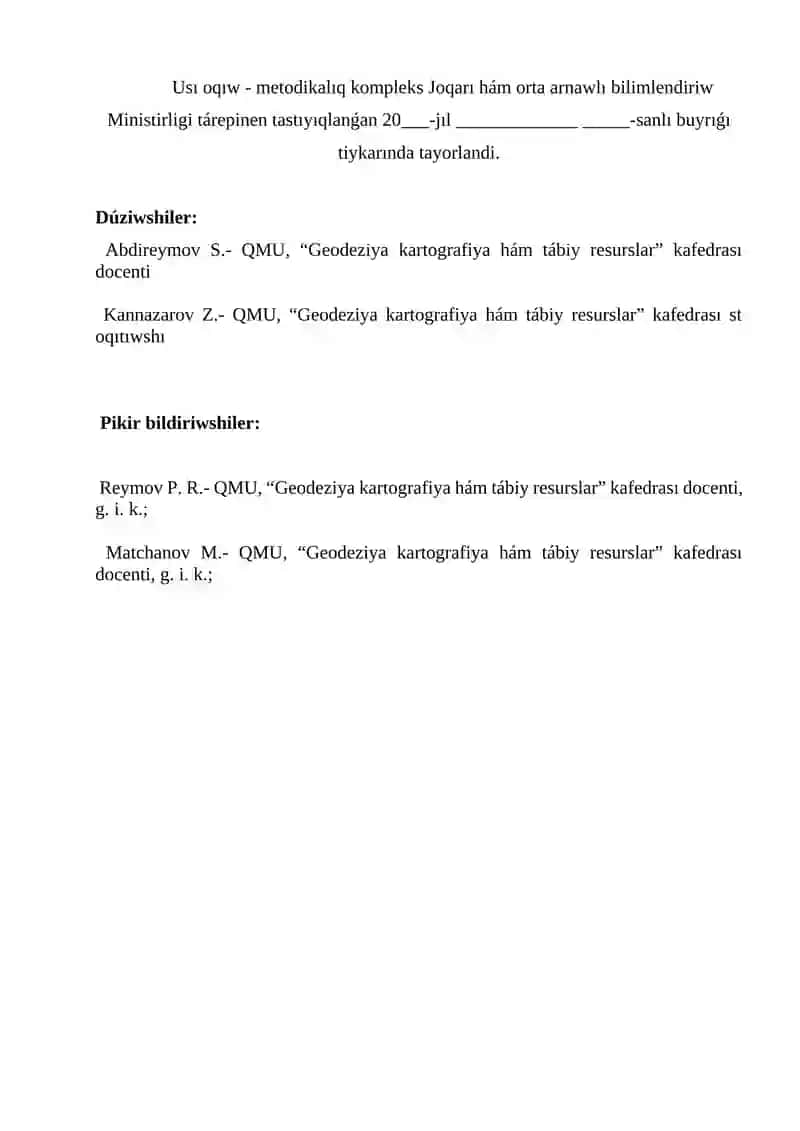 AWIL XOJALIG’I KARTOGRAFIYASI páninen O’QÍW-METODIKALÍQ KOMPLEKS 2