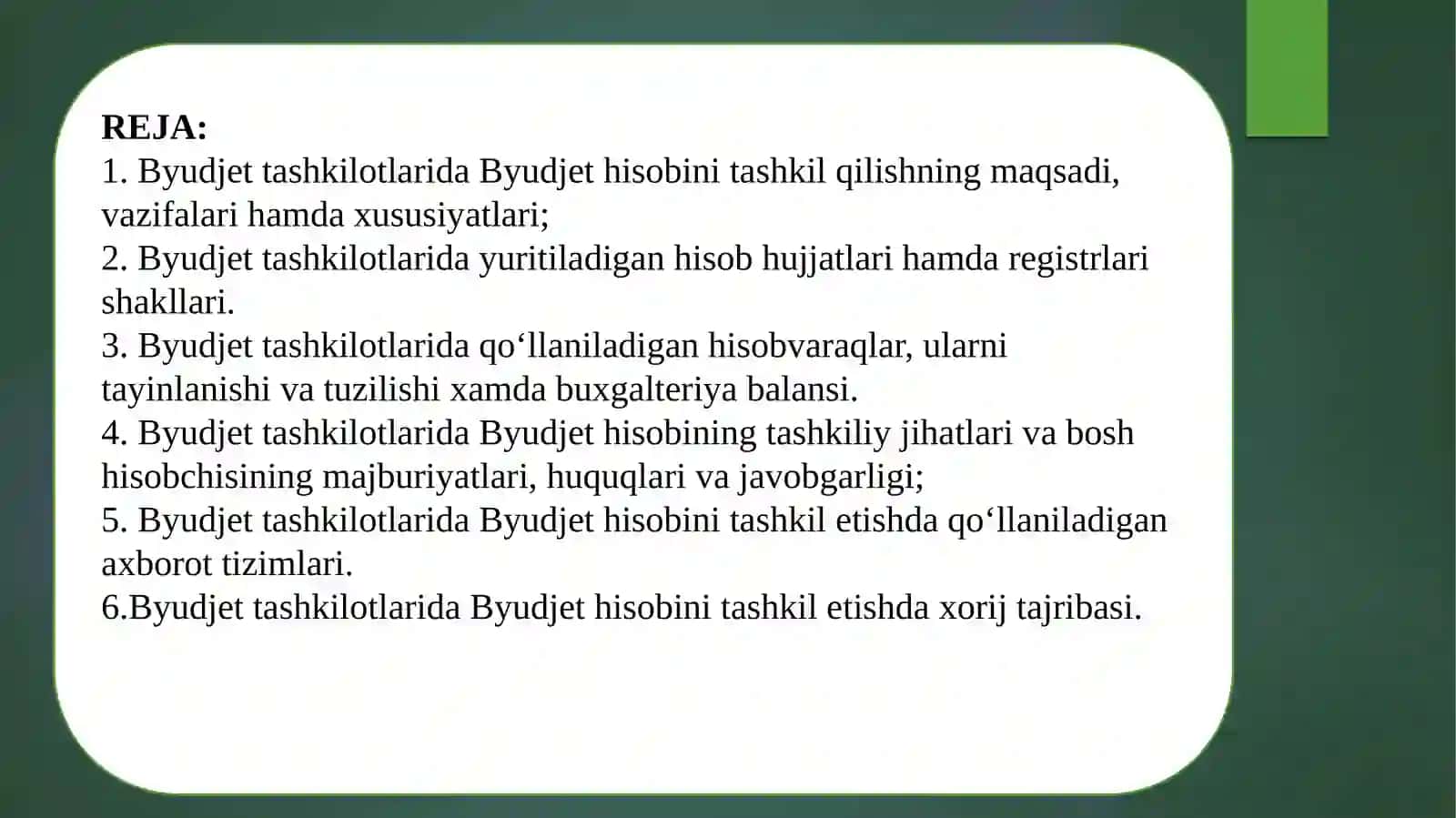 Byudjet TASHKILOTLARIDA Byudjet HISOBINI TASHKIL ETISHNINIG NAZARIY-USLUBIY ASOSLARI 2