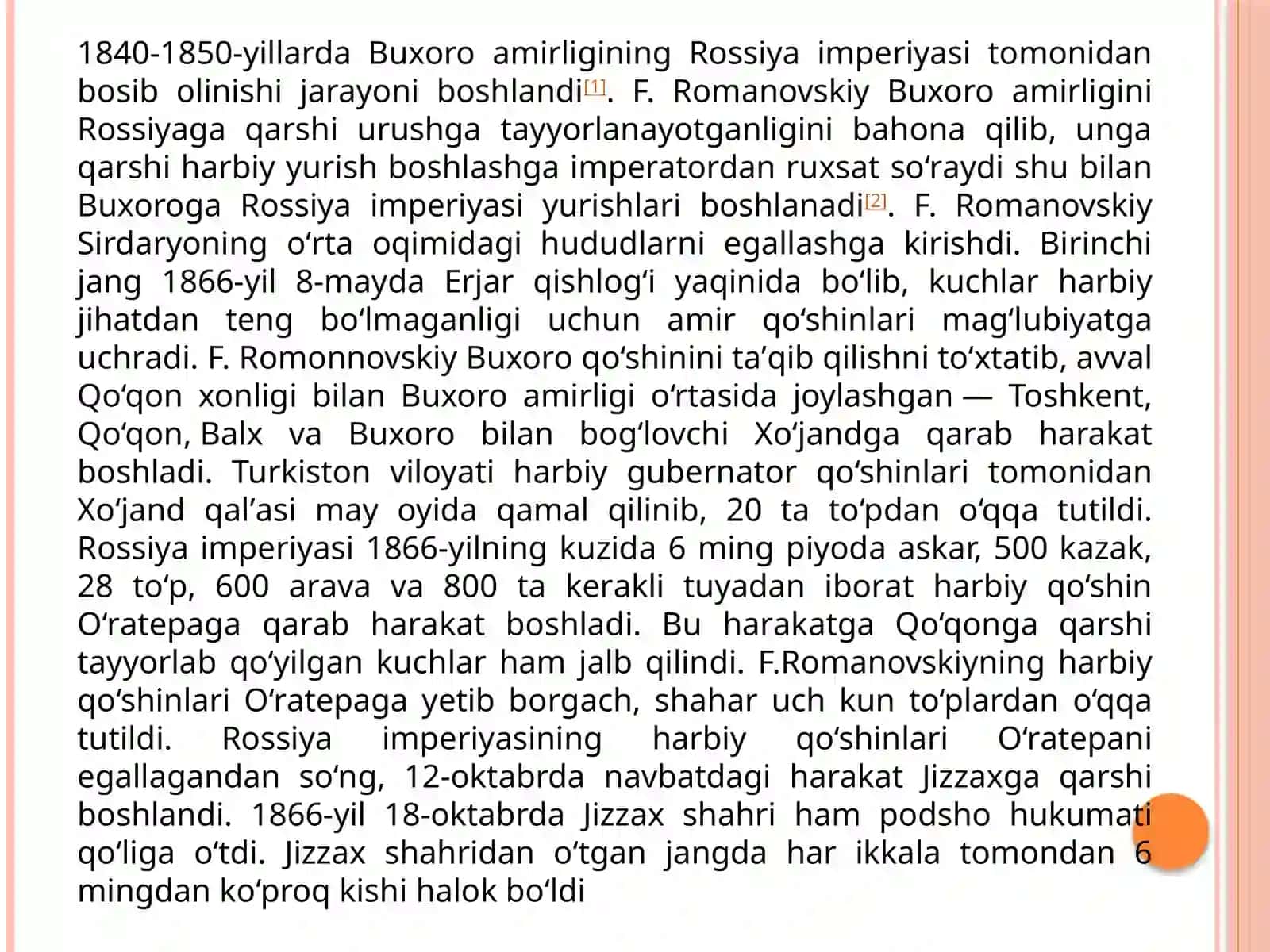 Rossiya imperiyasi tomonidan Buxoro amirligining bosib olinishi. Rossiya imperiyasi tomonidan Xiva xonligining bosib olinishi. Rossiya imperiyasining Turkistondagi ma’muriy boshqaruv tizimi va mustamlakachilik siyosati 2