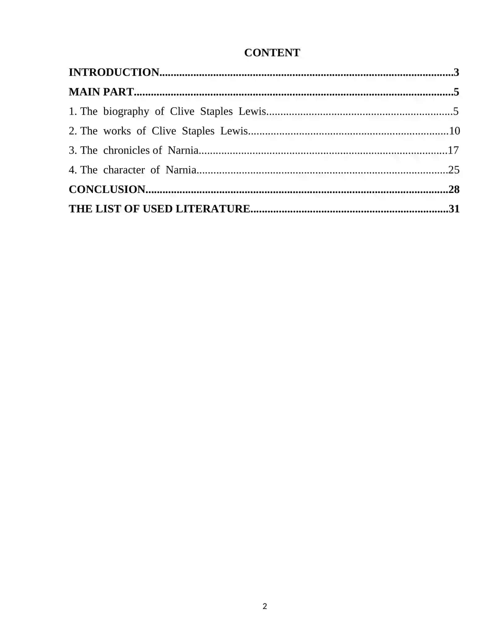 COURSE PAPER: S. LEWIS AND HIS WAY OF WRITING 2