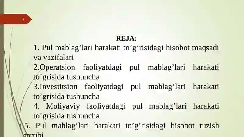 PUL MABLAG”LARI HARAKATI to'g'risidagi HISOBOT 2
