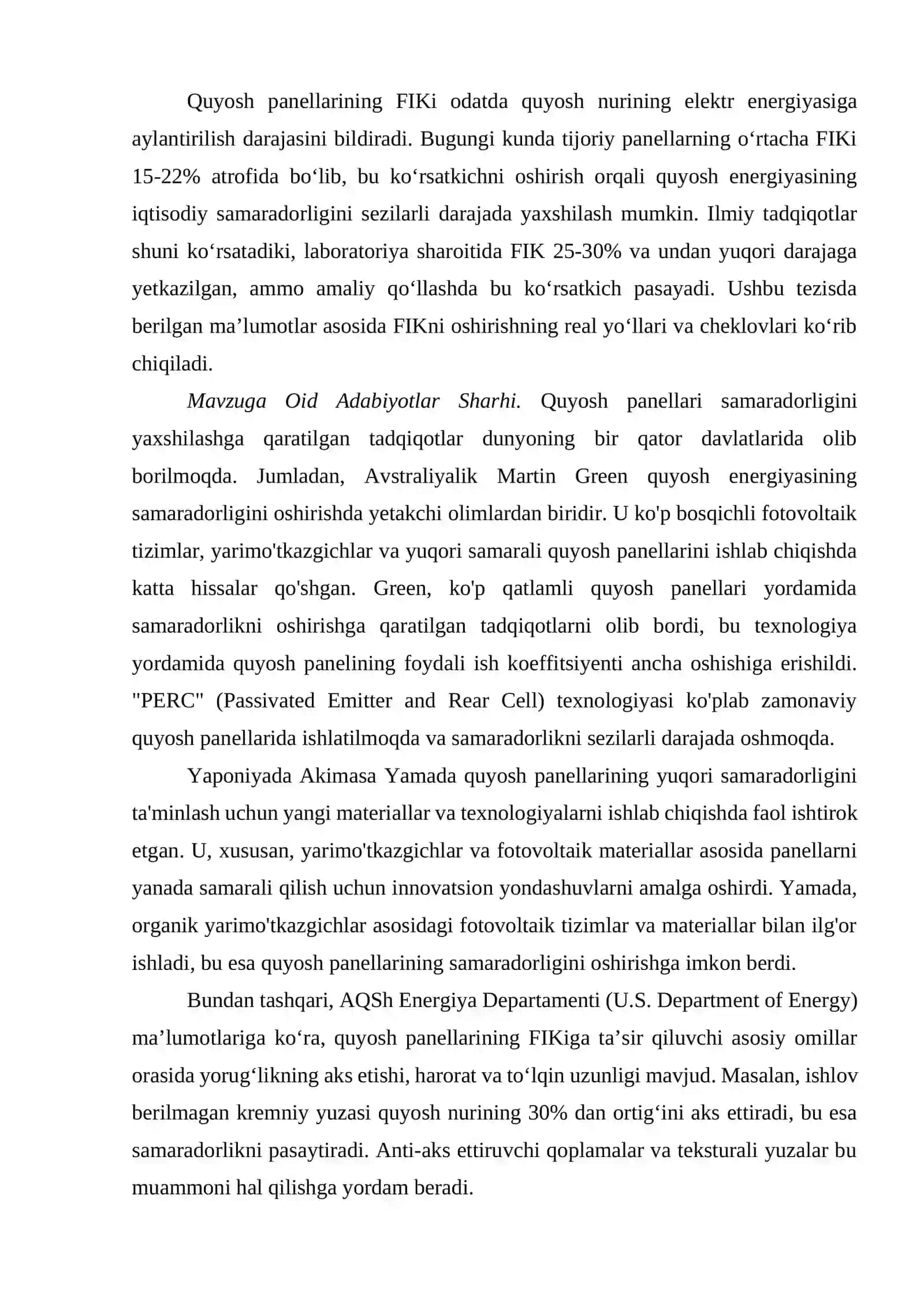 Quyosh panellarini Foydali ish koeffitsiyenti va unga taʼsir qiluvchi omillar 2