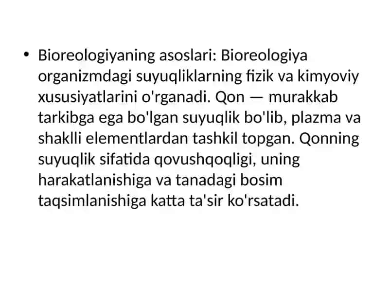 Bioreologiya va Qonning Qovushqoqligi 2