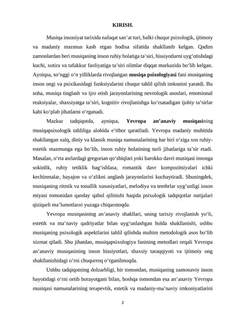 Musiqa psixologiyasi va yevropa an'anaviy musiqasi 2