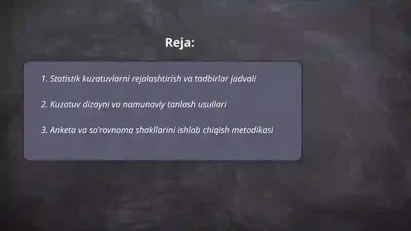 Statistik kuzatishning dasturiy-uslubiy va tashkiliy masalalari 2