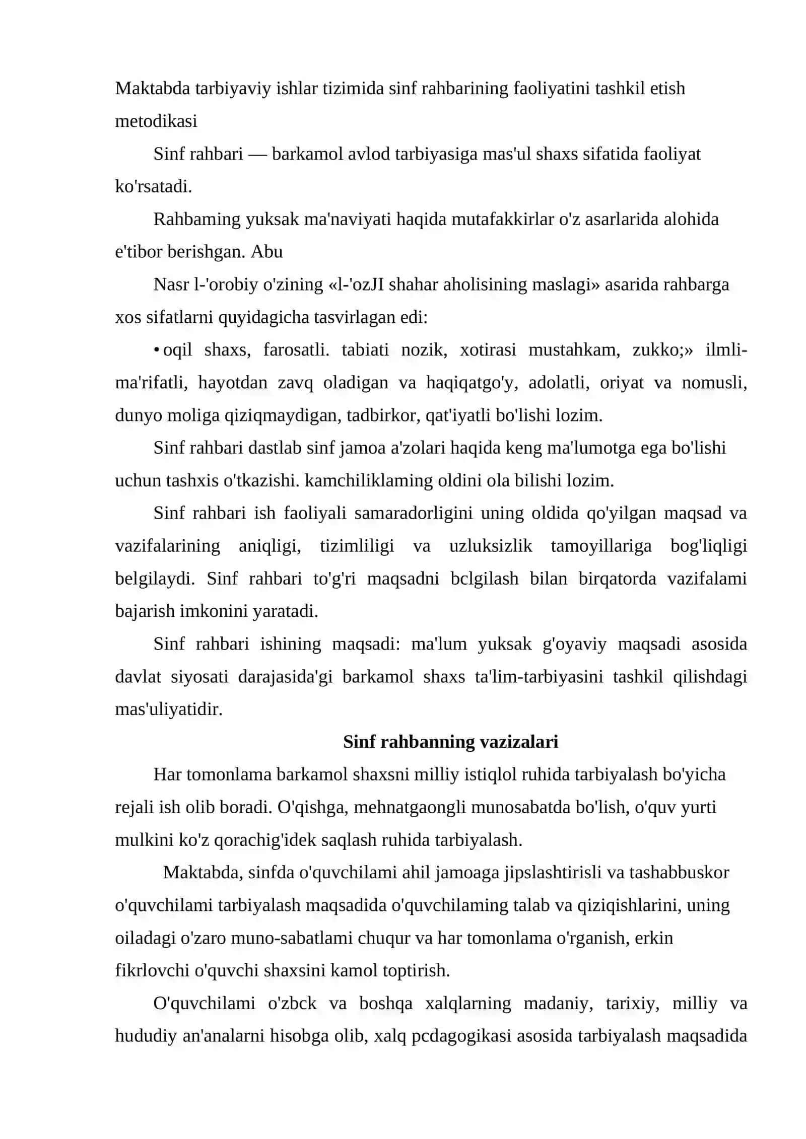 Sinf rahbari ishini tashkil etish metodikasi 2