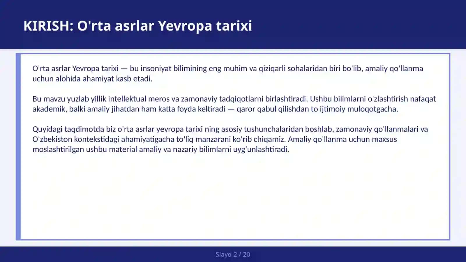 O'RTA ASRLAR YEVROPA TARIXI 2