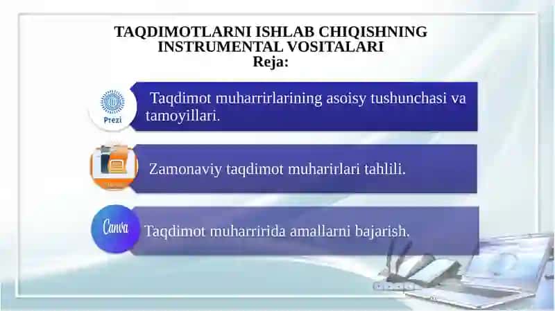 TAQDIMOTLARNIISHLAB CHIQISHNING INSTRUMЕNTAL VOSITALARI 2