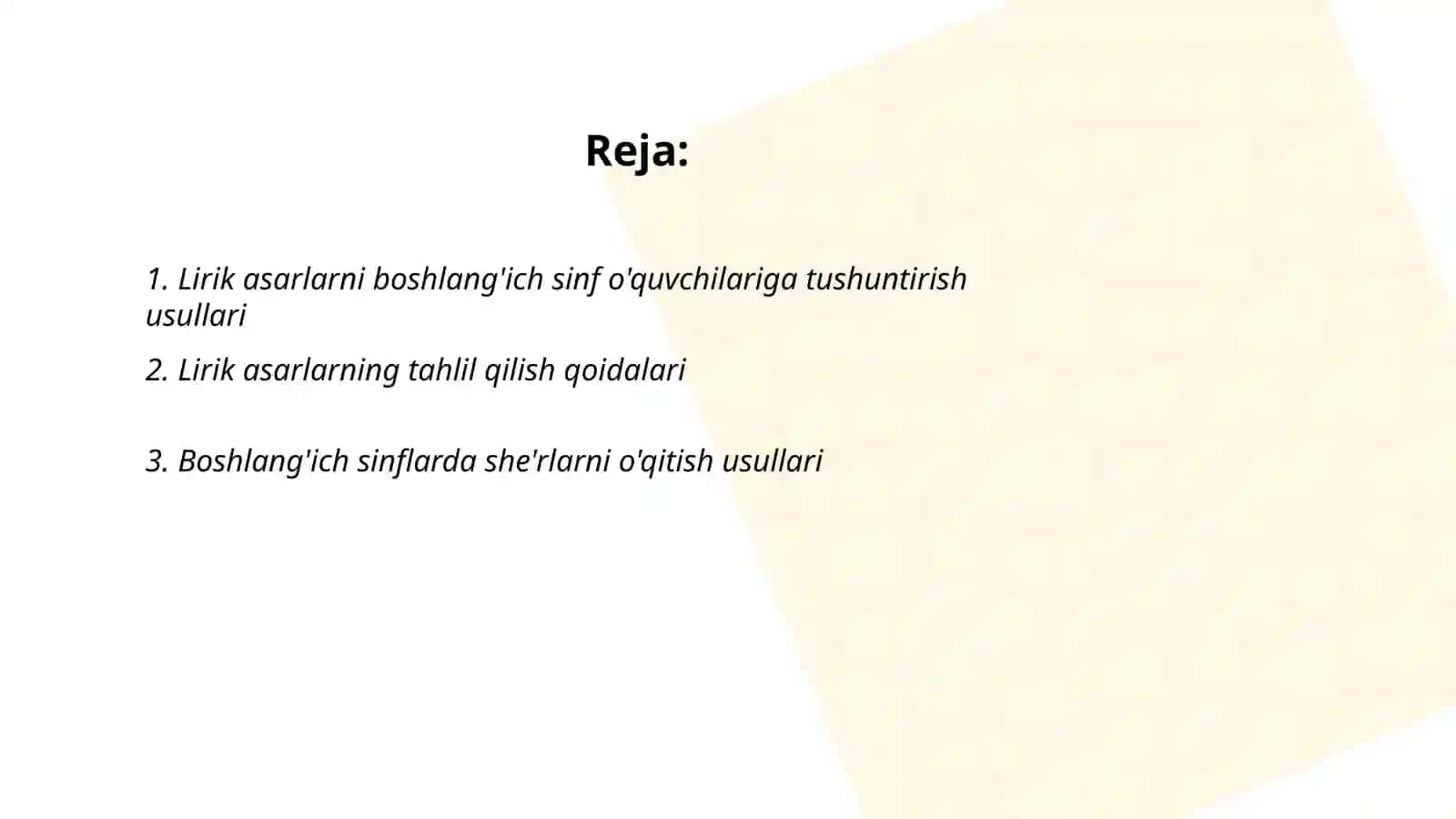 Boshlanģich sinfda lirik asarlar ustida ishlash uchun metodik tavsiyalar ishlab chiqish 2