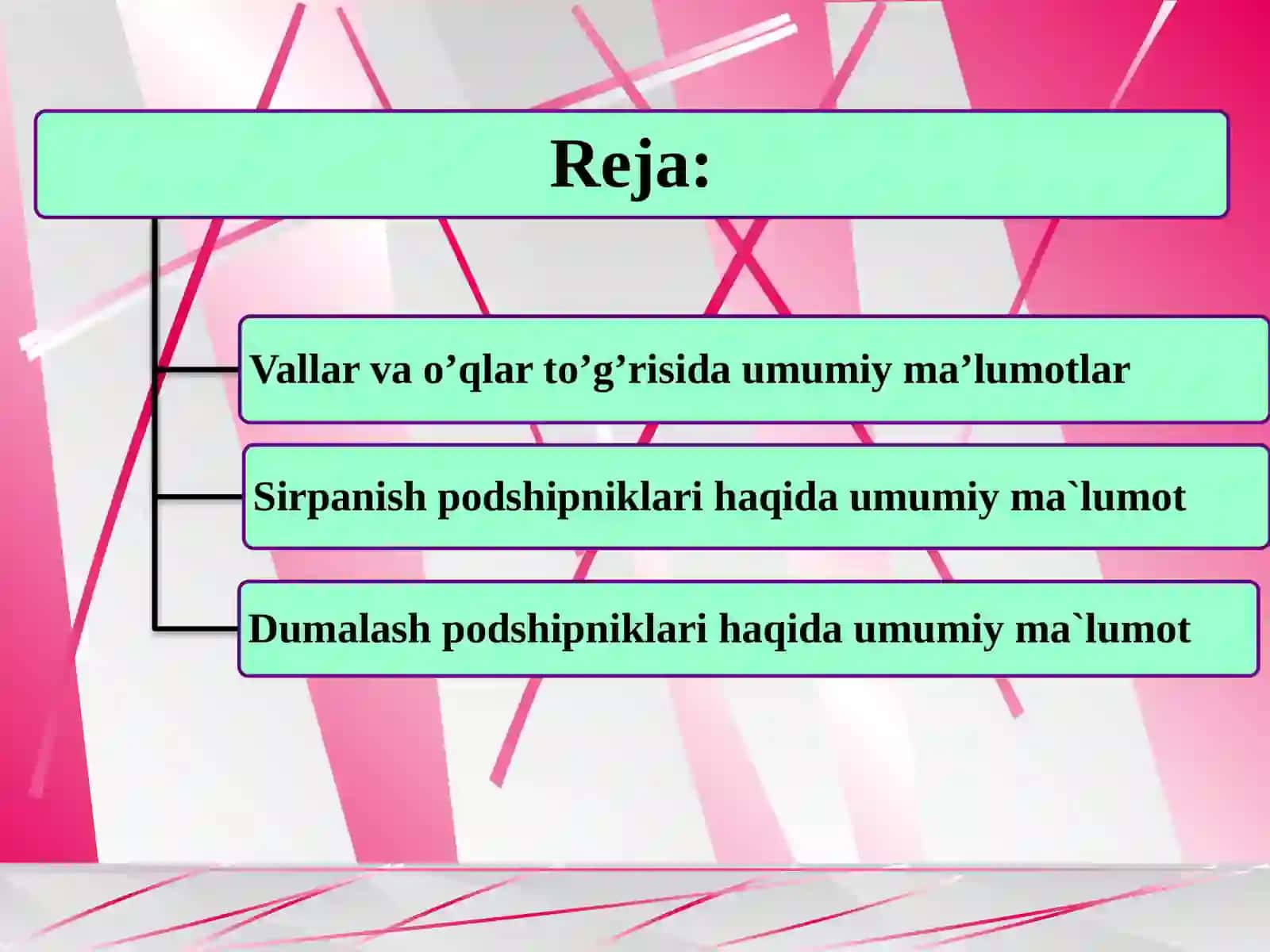 Vallar va o’qlar. Vallar va o‘qlarning tuzilishi va ular uchun ishlatiladigan mate­ri­allar. Sirpanish podshipniklari. Dumalash podshipniklari. Dumalsh podshipniklari to`g`risida umumiy ma`lumotlar 2
