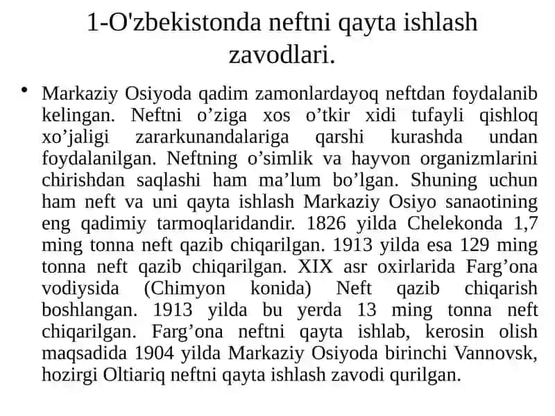 O'zbekistonda neftni qayta ishlash zavodlari 2