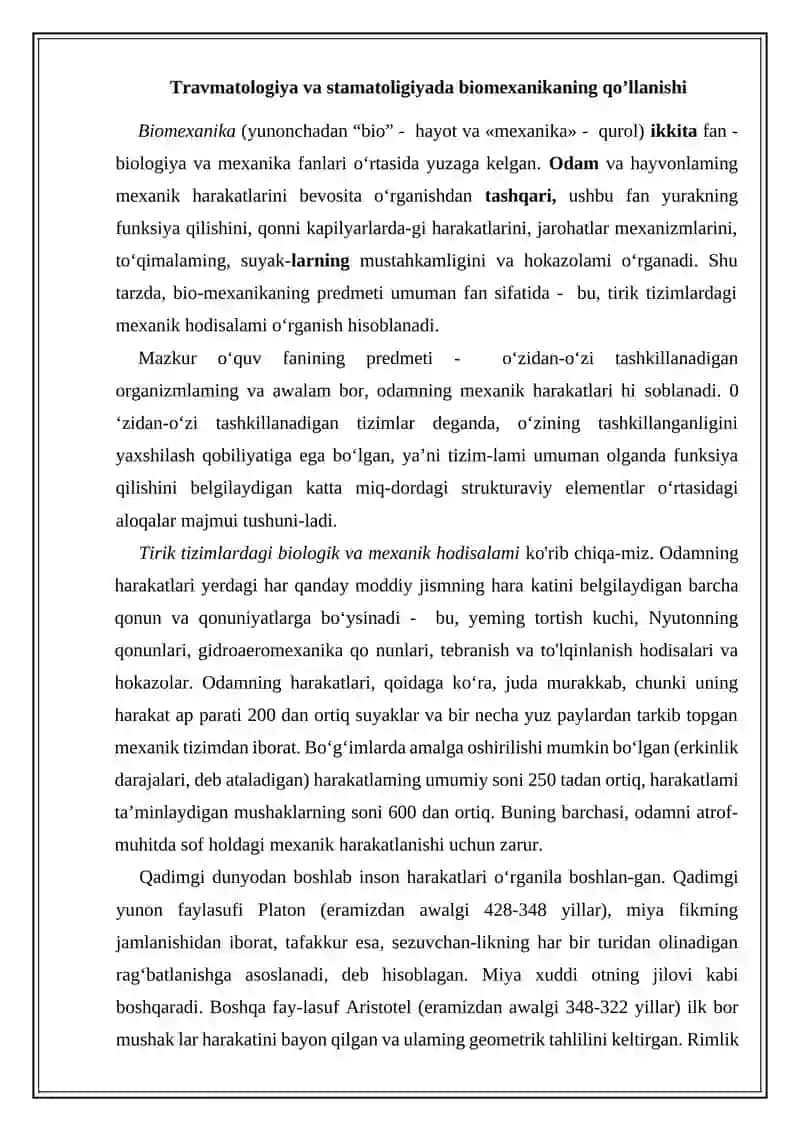 Biomexanika fanidan mustaqil ish 2
