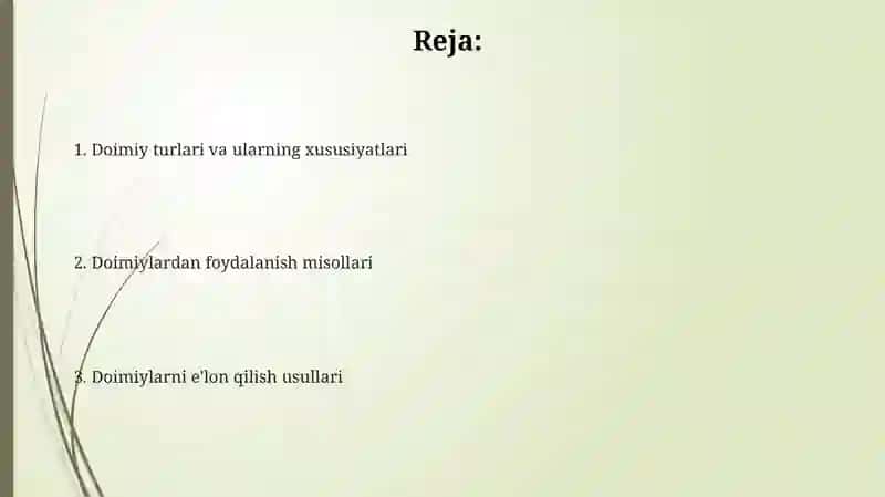 C++ tilida òzgarmaslar 2