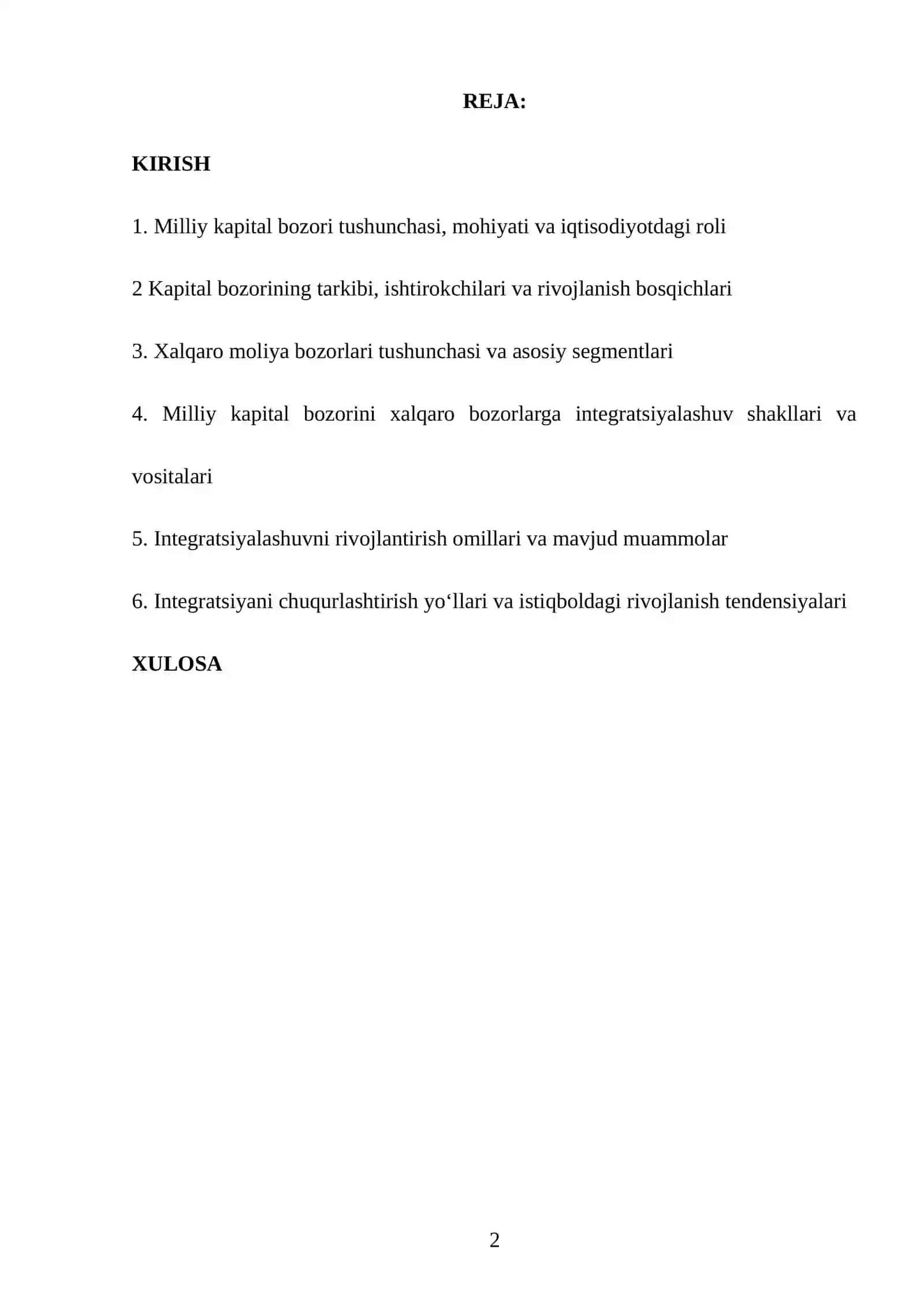 Milliy capital bozorining xalqaro moliya bozorlari bilan faol integratsiyalashuv yo’nalishlari 2