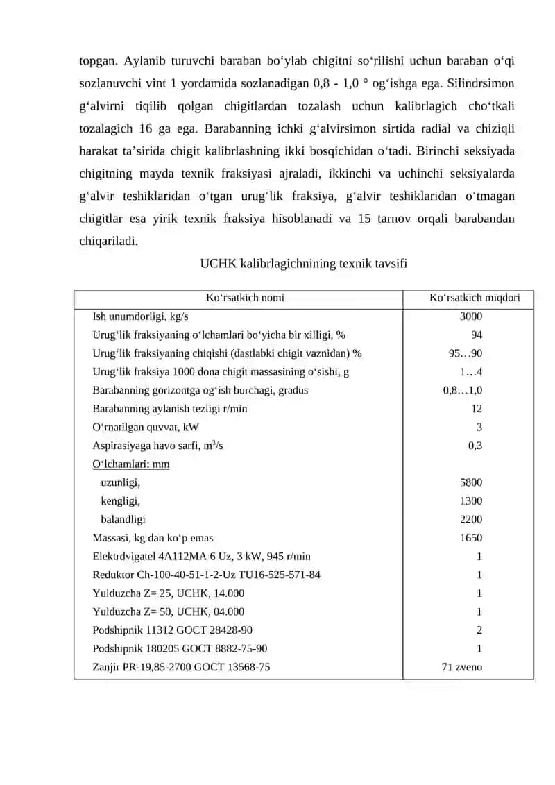 Urug‘ni kalibrlash va tuksiz chigitni yig’ish 2