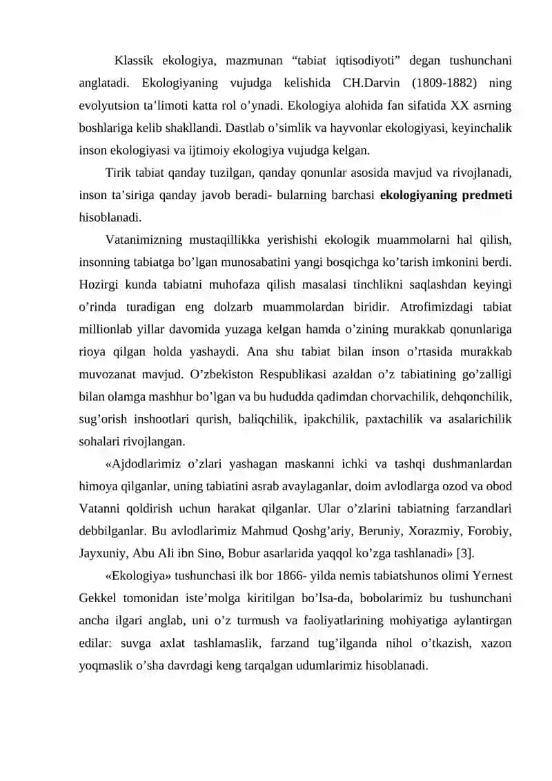Kirish. Ekologiya fani, uning maqsad va vazifalari 2