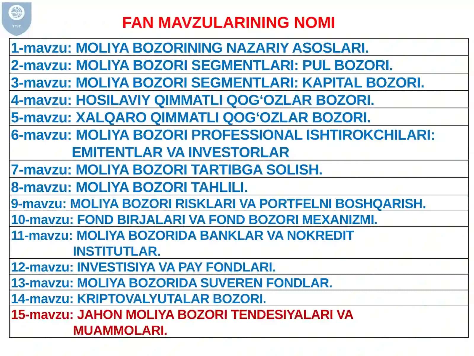 JAHONMOLIYA BOZORI TENDESIYALARI VAMUAMMOLARI 2