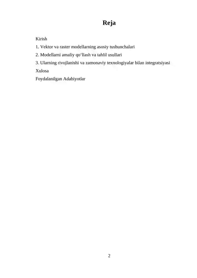 Fazoviy ma’lumotlar vektor va raster modeli 2