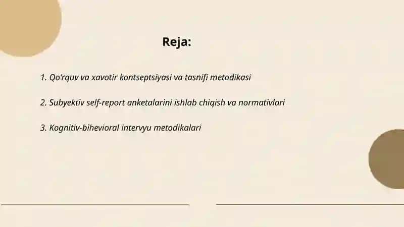Qoʻrquv va xavotir darajasini aniqlash metodikasi 2