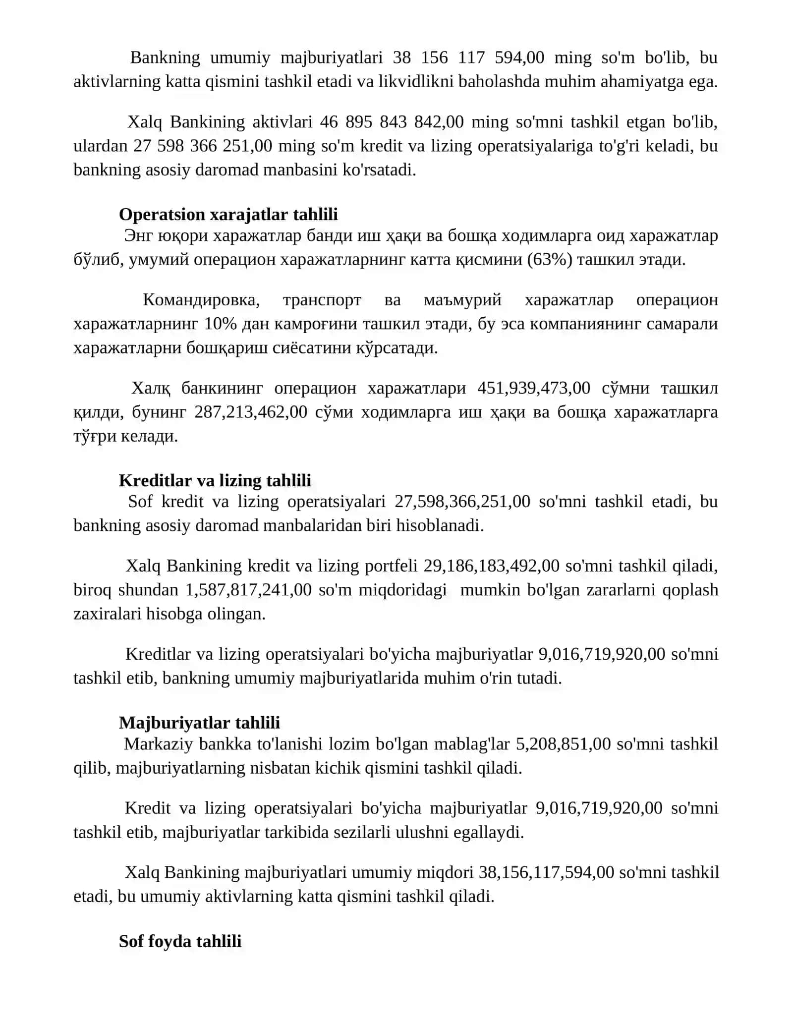 Xalq banki balansini tahlil qilish 2