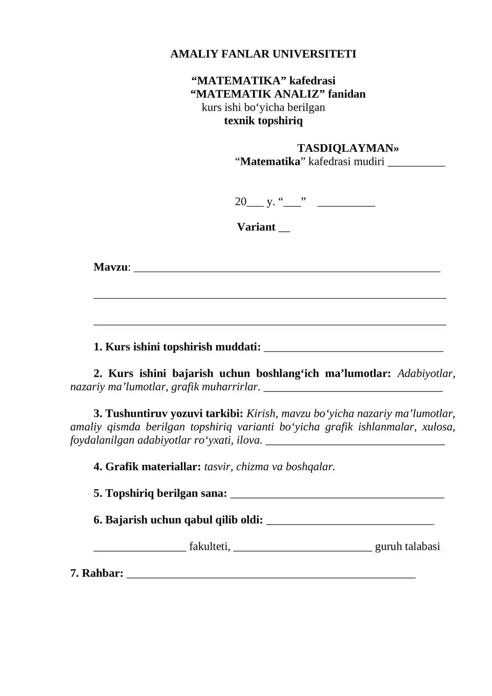 MATEMATIK ANALIZ kurs ishi 2