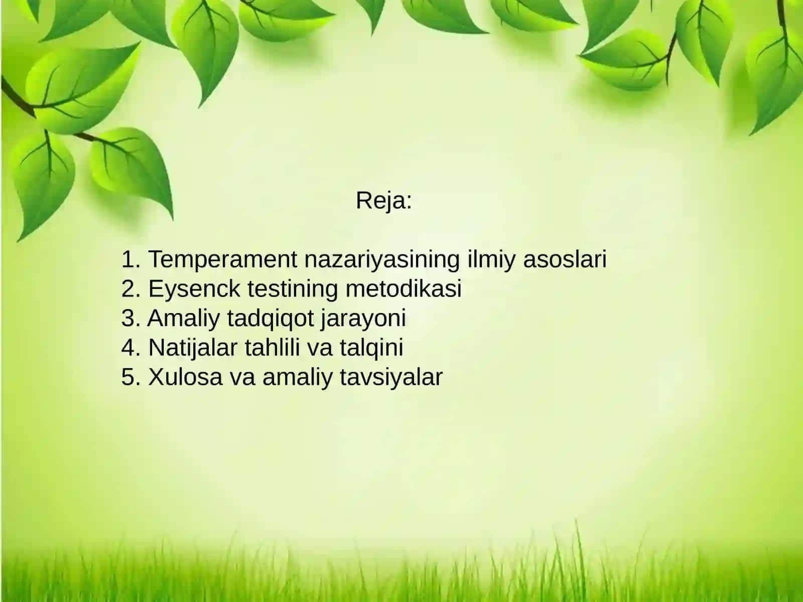 Temperamentni o'rganish (eysenck testi) 2