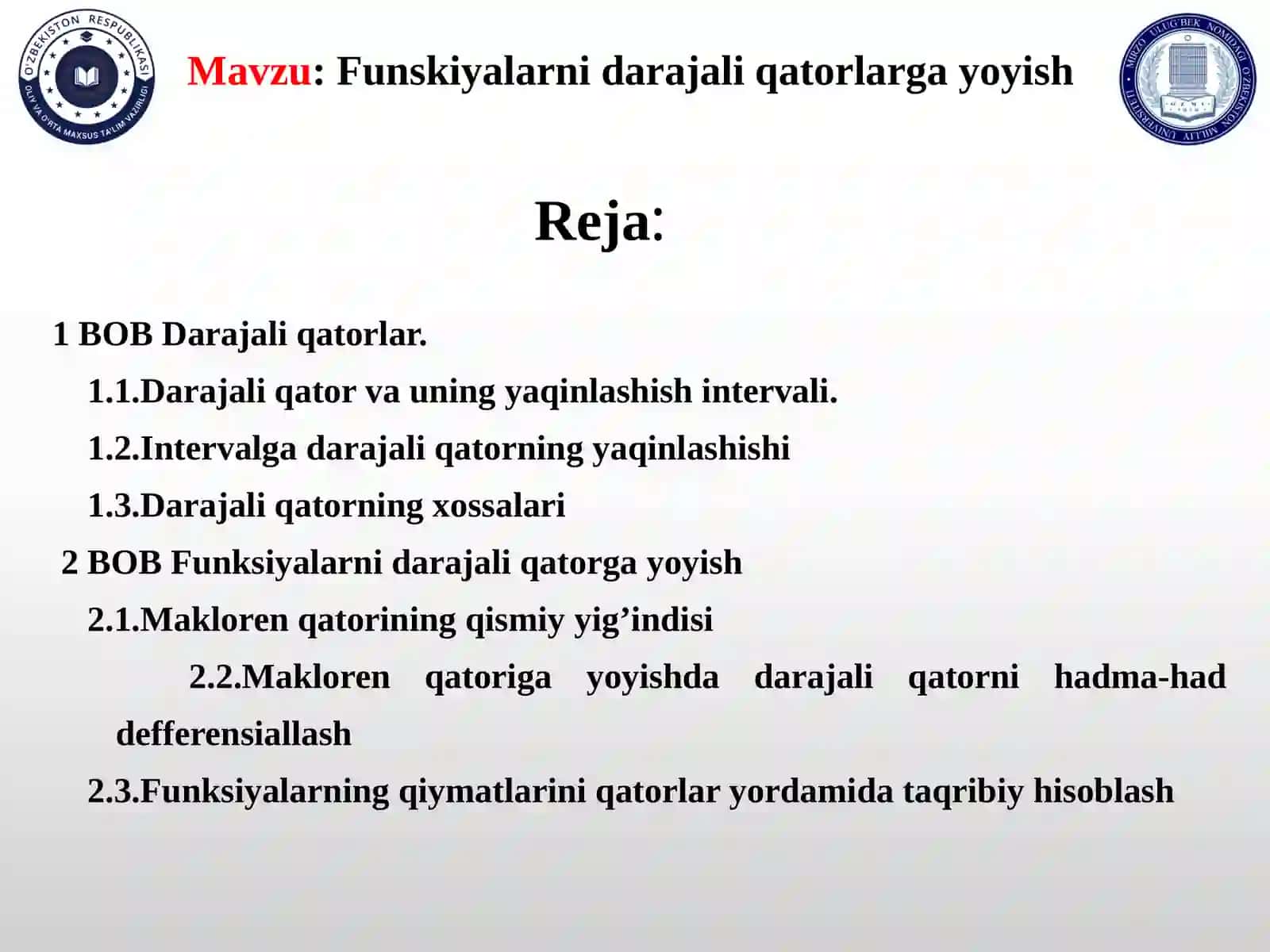 Funskiyalarni darajali qatorlarga yoyish 2