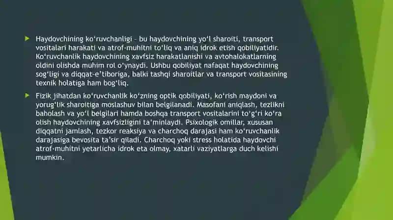 Haydovchining ko'ruvchanligi 2