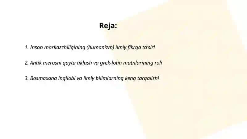 Ilk renesans davrida ilm fan yuksalishining asosiy xususiyatlari 2