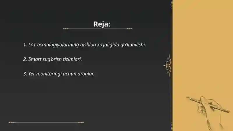 LoT texnologiyalarining qishloq xo‘jaligida qo‘llanilishi. 2