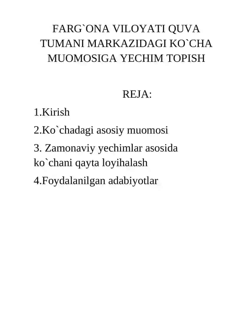 FARG`ONA VILOYATI QUVA TUMANI MARKAZIDAGI KO`CHA MUOMOSIGA YECHIM TOPISH 2