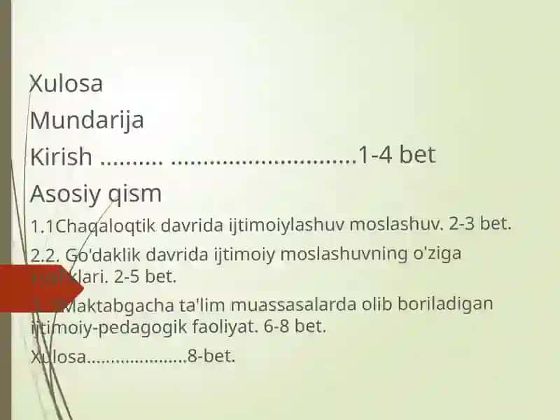 Maktabgacha yoshdagi  bolalar bilan  olib  boriladigan ijtjmoiy pedagogik faoliyat. 2