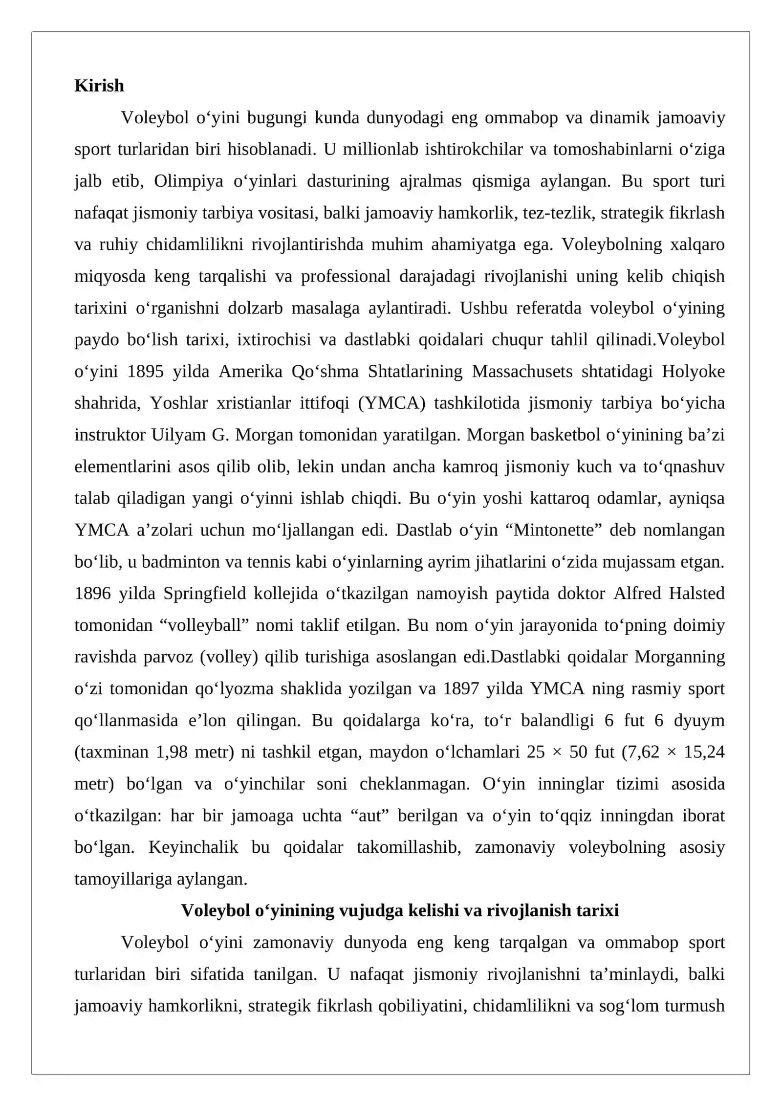 Voleybol o‘yinining kelib chiqish tarixi va dastlabki qoidalari 2