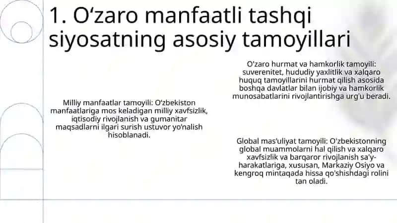 O‘Zaro Manfaatli Va Amaliy Tashqi Siyosat Sohasidagi Ustuvor Yo'Nalishlar 2