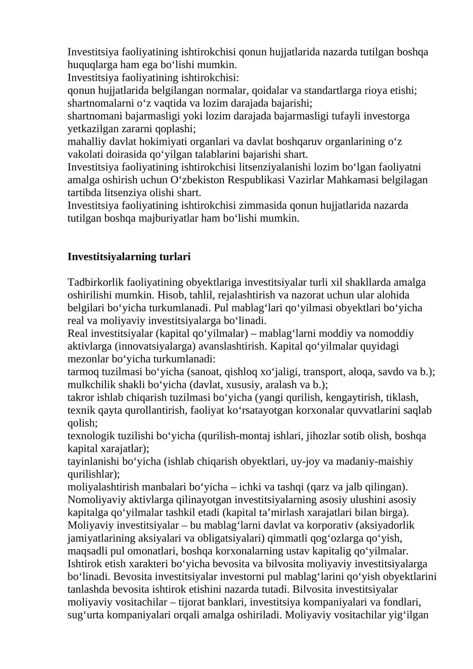Investitsiyalar va investitsiya faoliyati to‘g‘risida tushuncha 2