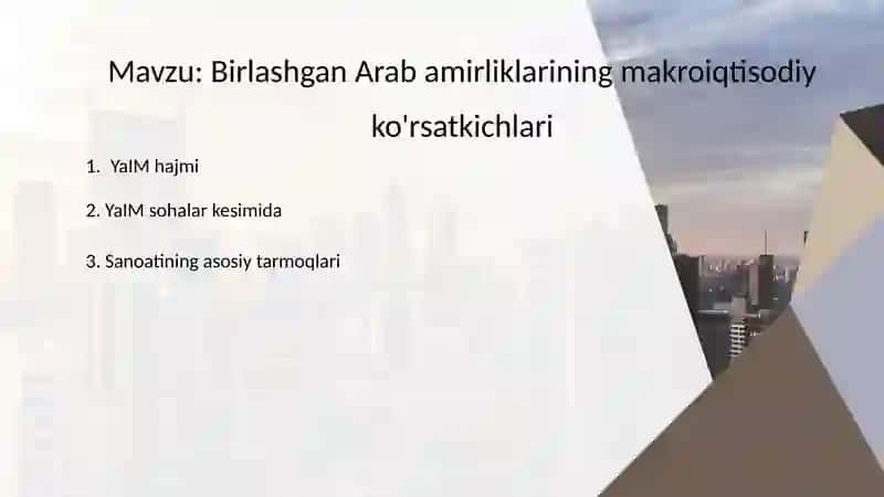 Birlashgan Arab amirliklarining makroiqtisodiy ko'rsatkichlari 2