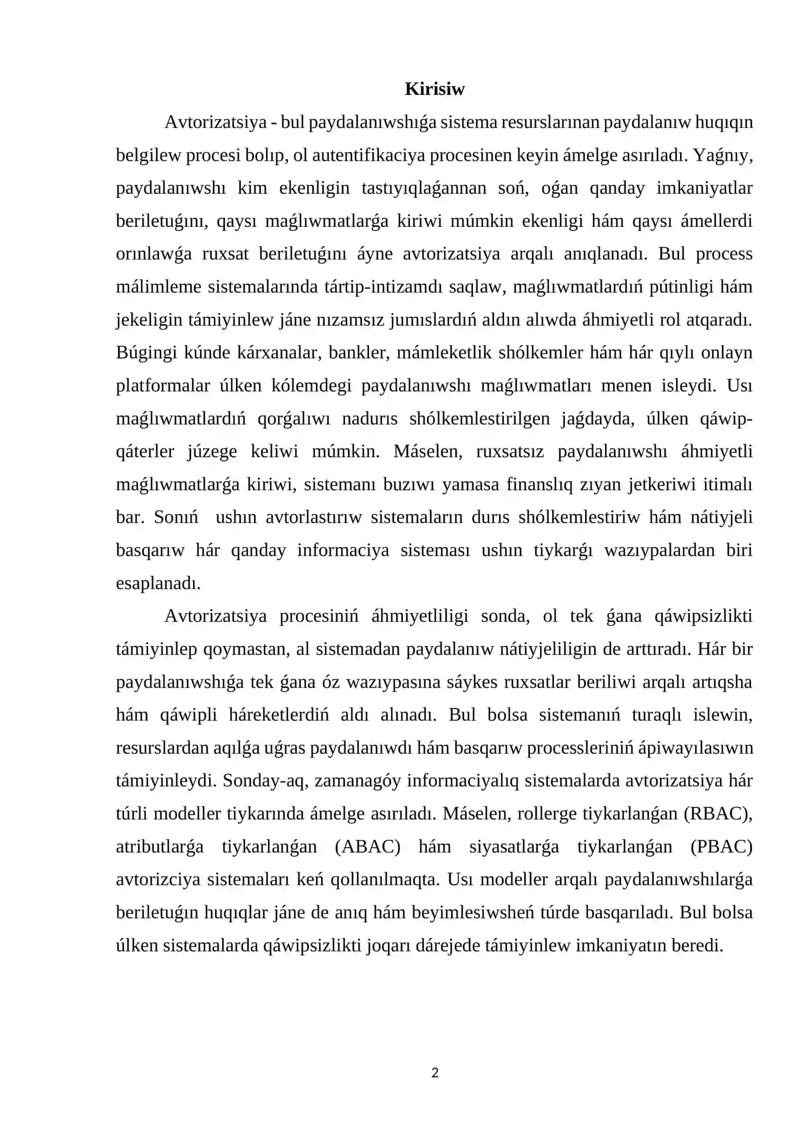 Avtorizaciya - sistemanıń belgili bir resurslarına ruxsat beriw huquqı 2