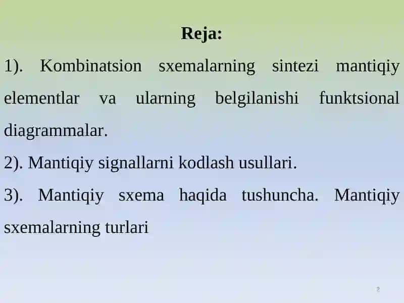 Kombinatsion sxemalar analizi vasintezi 2