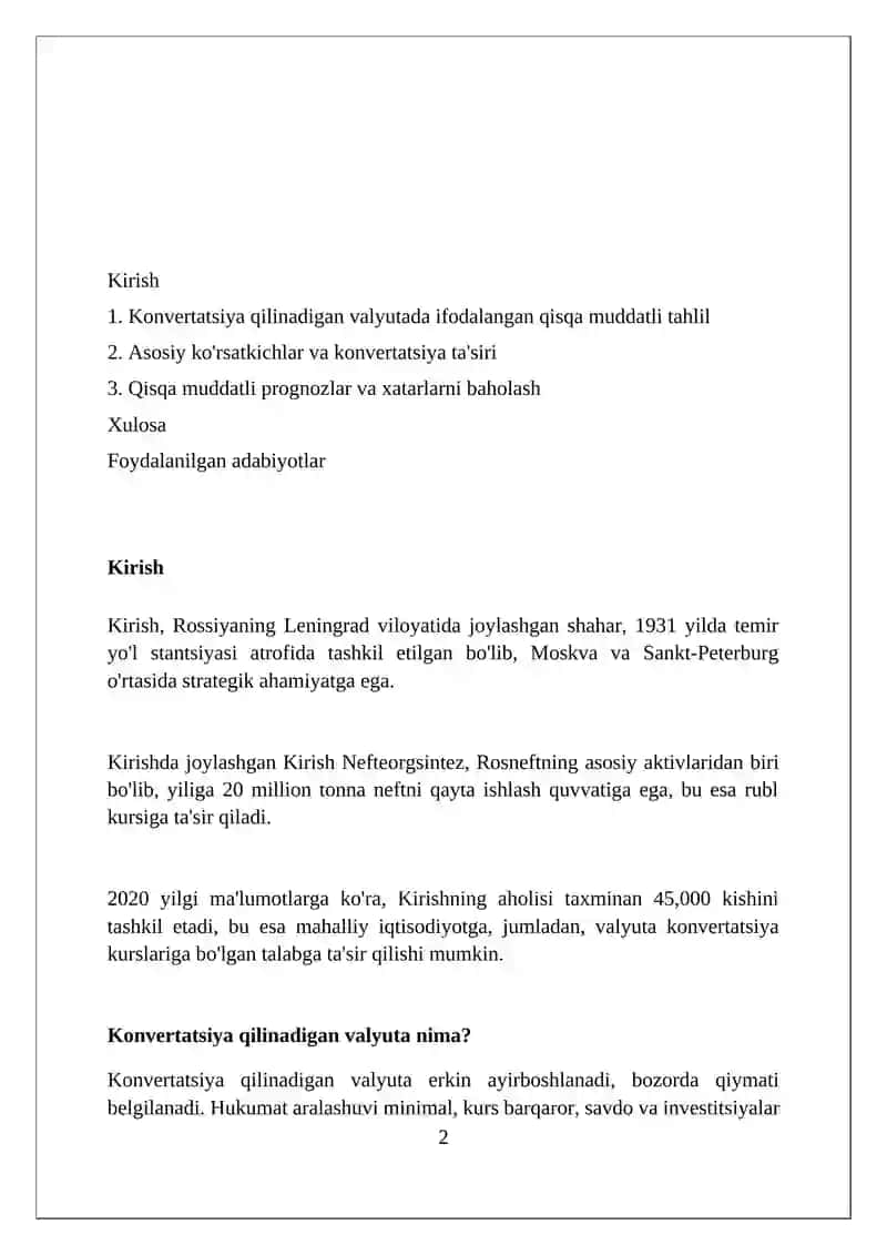 Chet valyutasida ifodalangan qisqa muddatli tahlil 2
