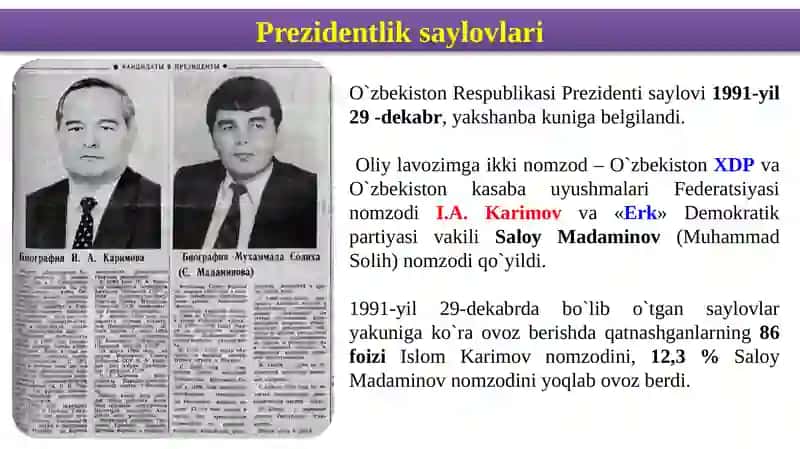 Mustaqil O‘zbekistonRespublikasiningtashkiltopishi 2