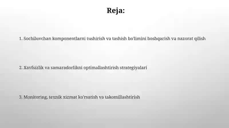 Quyma komponentlarni tushirish va tashish bulimini nazorat qilish va boshqarish 2